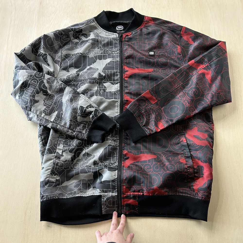 Ecko Unltd Jacket Mens XL Multicolor Camo Bomber Full Zip Hip‎ Hop Streetwear